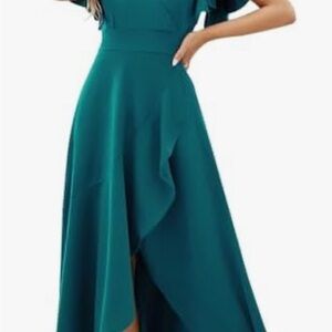 Green High-Low Ruffle Maxi Dress for Women